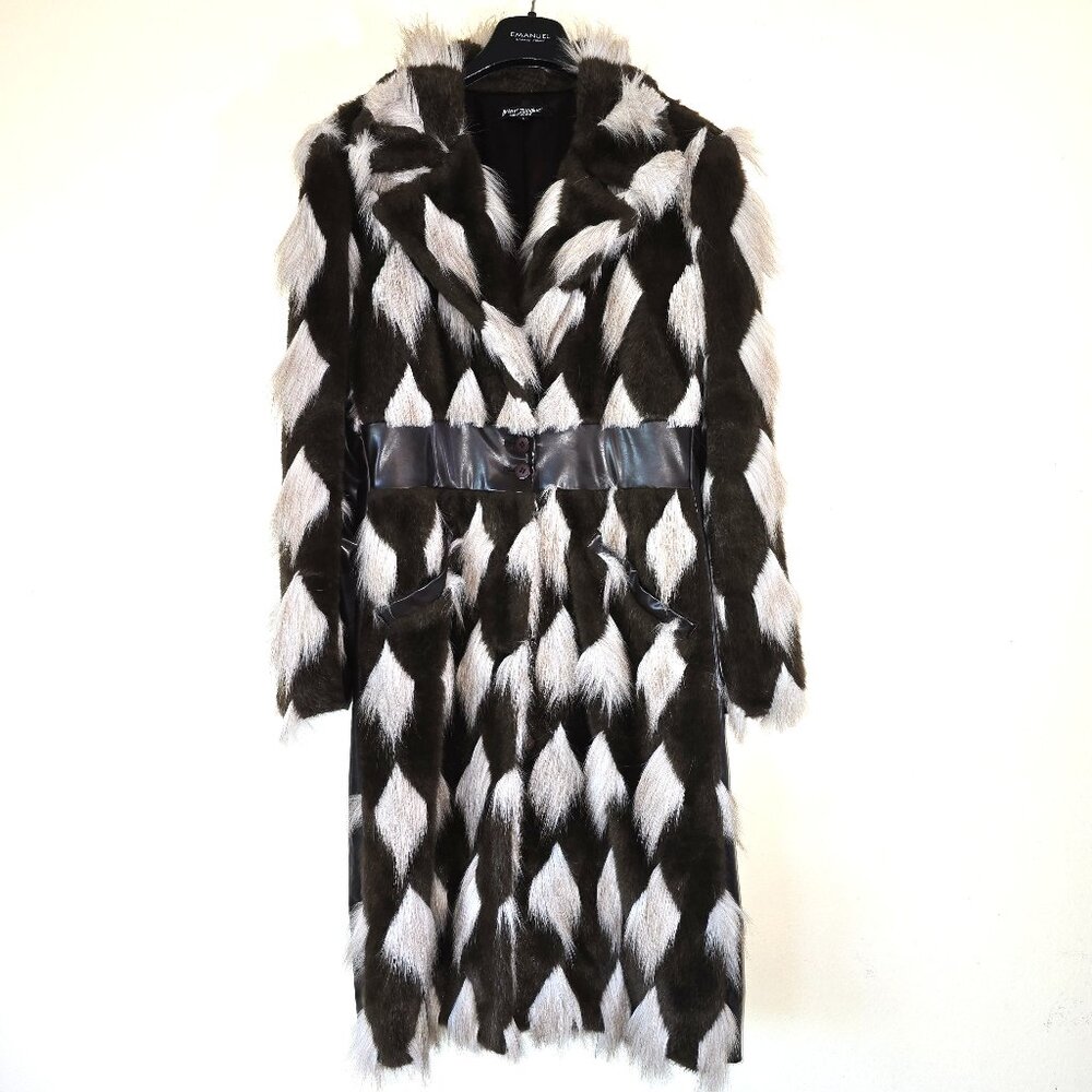 Betsy Johnson New York Funky Vintage Faux Fur Harlequin Coat Large